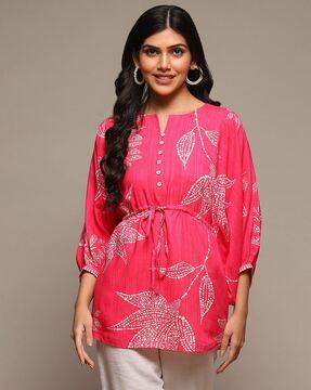 women leaf print regular fit kaftan top