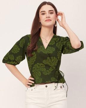 women leaf print regular fit top