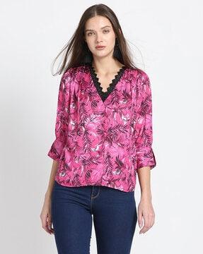 women leaf print regular fit top