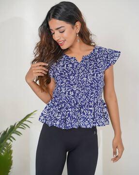 women leaf print regular fit top