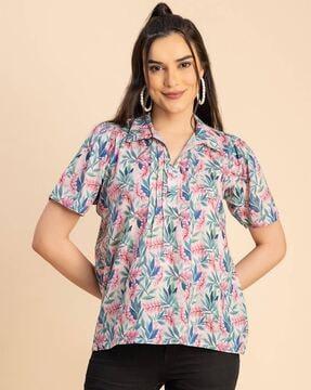 women leaf print regular fit top