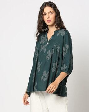 women leaf print regular fit tunic