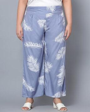 women leaf print relaxed fit pants