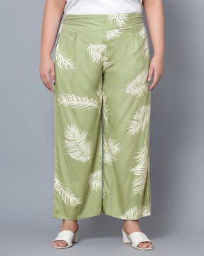 women leaf print relaxed fit pleat-front trousers