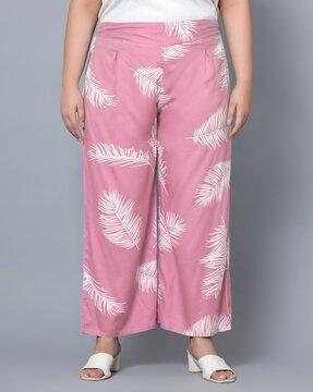 women leaf print relaxed fit pleat-front trousers