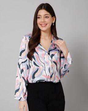 women leaf print relaxed fit shirt