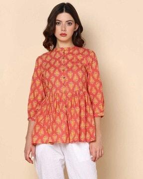 women leaf print relaxed fit top