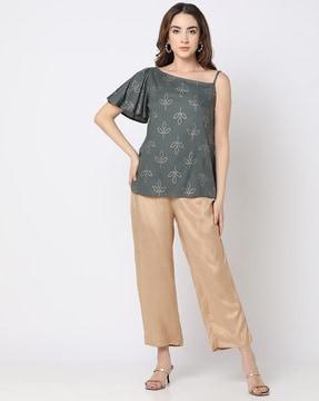 women leaf print relaxed fit top