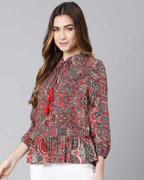 women leaf print relaxed fit top