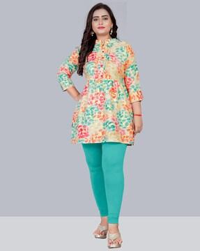 women leaf print relaxed fit tunic