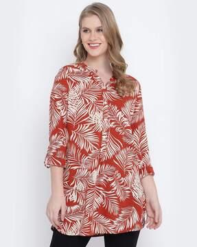 women leaf print relaxed fit tunic