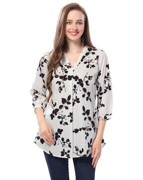 women leaf print relaxed fit tunic