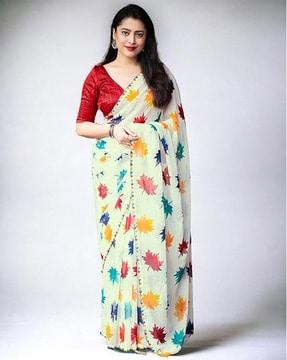 women leaf print saree with blouse piece