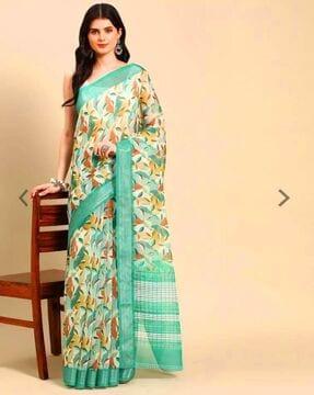 women leaf print saree with blouse piece