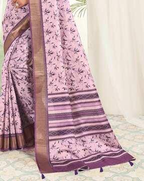 women leaf print saree with contrast border