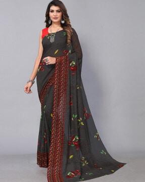 women leaf print saree with lace border