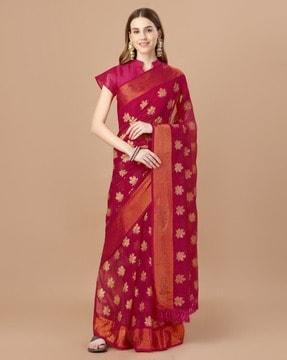 women leaf print saree with tassels