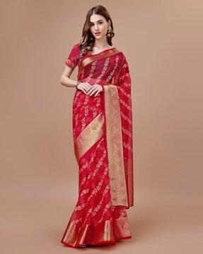 women leaf print saree with tassels