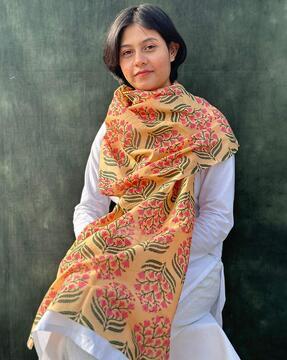 women leaf print scarf with contras border