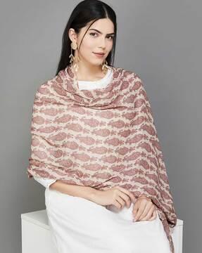 women leaf print shawl