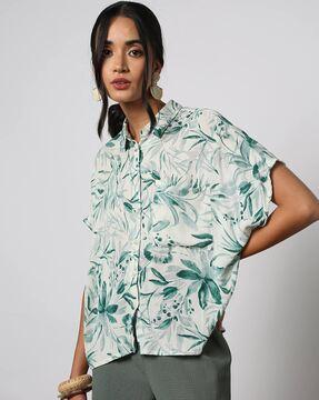 women leaf print shirt