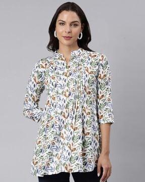 women leaf print slim fit top