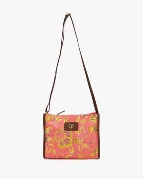 women leaf print sling bag