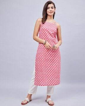 women leaf print straight kurta