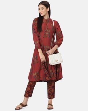 women leaf print straight kurta