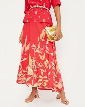 women leaf print straight skirt