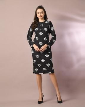 women leaf print straight skirt