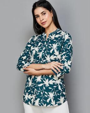 women leaf print straight tunic