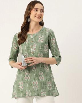 women leaf print tailored fit tunic