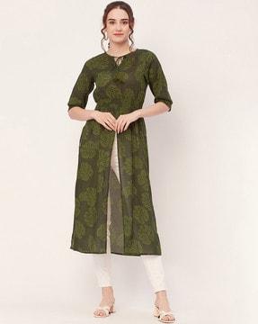women leaf print tunic with slits