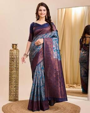 women leaf woven banarasi silk saree