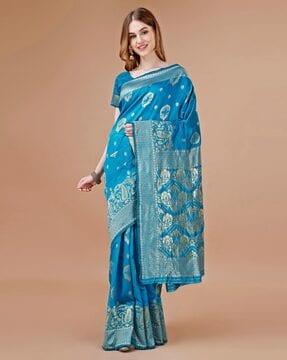 women leaf woven cotton silk saree