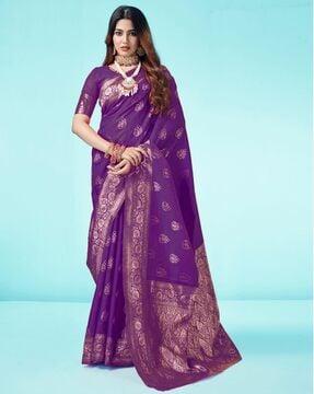 women leaf woven saree with contrast border