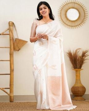 women leaf woven saree with contrast border