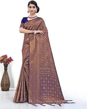 women leaf woven saree with contrast border