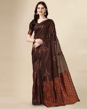 women leaf woven saree with contrast pallu