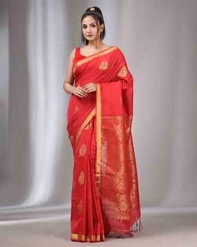 women leaf woven saree with tassels