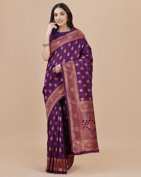 women leaf woven silk saree