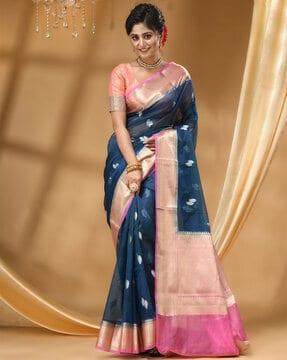 women leaf woven soft silk saree