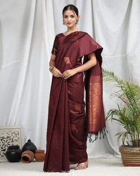 women leaf woven soft silk saree