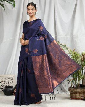 women leaf woven soft silk saree