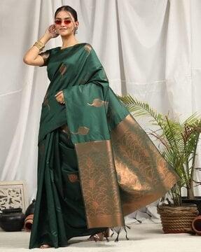women leaf woven soft silk saree