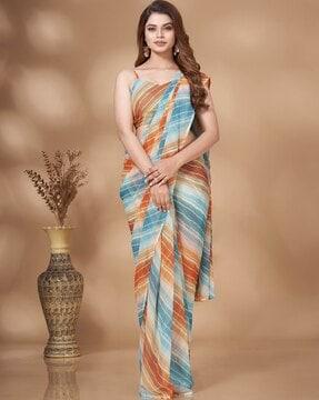 women leheriya print pre-stitched saree