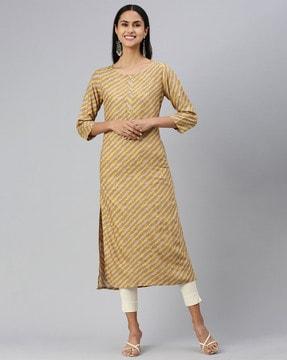 women leheriya print round-neck straight kurta