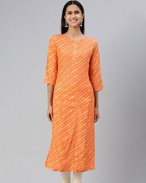 women leheriya print round-neck straight kurta