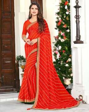 women leheriya print saree with contrast border